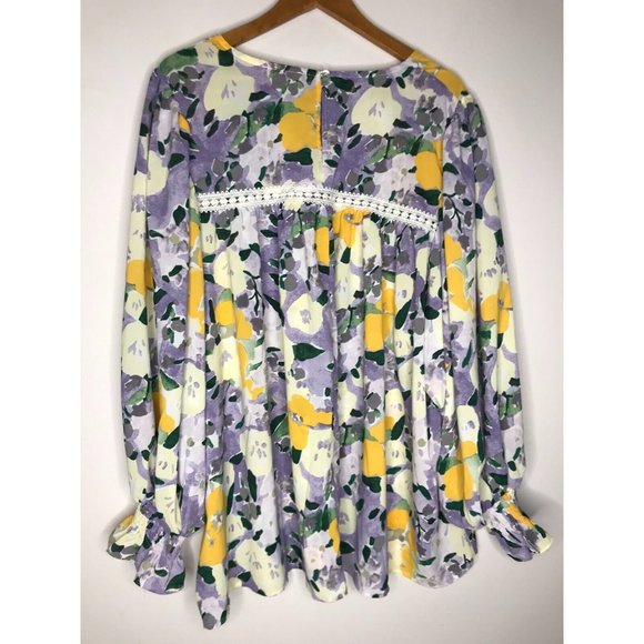 Entro Women's 2X Plus Size Beautiful Long Sleeve Abstract Floral Blouse - Picture 10 of 11